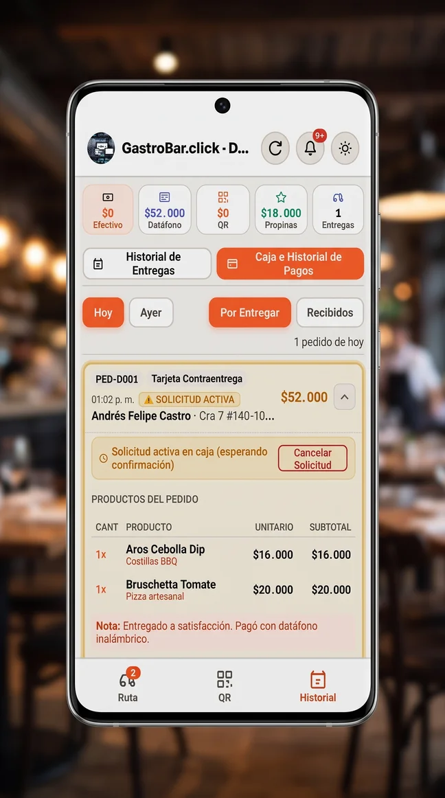 App Móvil del Domiciliario con Navegación GPS